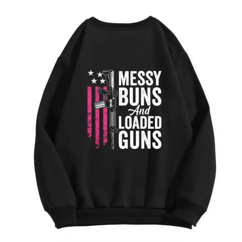 Messy Buns & Loaded Guns - Funny men Gun Owner (ON BACK) Pullover Hoodie - View 11