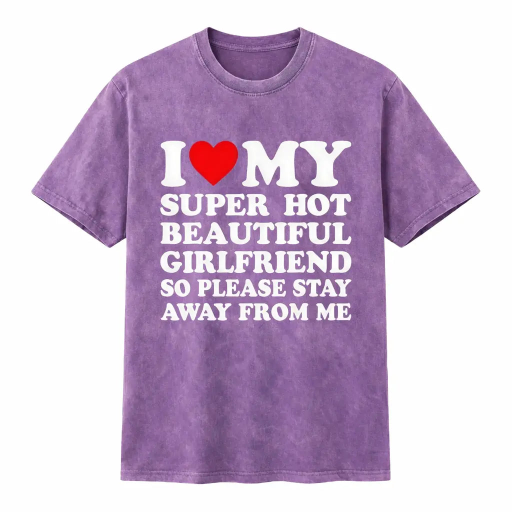 Men's Cotton Round Neck Short-Sleeve Graphic Tee - Casual Soft Men's Wear Top with Classic "I Love My Super Hot Girlfriend" Meme Print, Comfortable Male Clothing, Valentine's Day Mens Gifts for Outdoor Summer Use, Men's T Shirts, Meme Shirts - View 15
