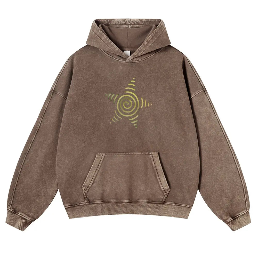 Men's Vintage Washed Oversized Long Sleeve Hoodie - Thick Cotton Blend Psychedelic Beetle Graphic Pullover, Plus Size Vintage Casual Streetwear Clothing for Jeans Pairing - View 12