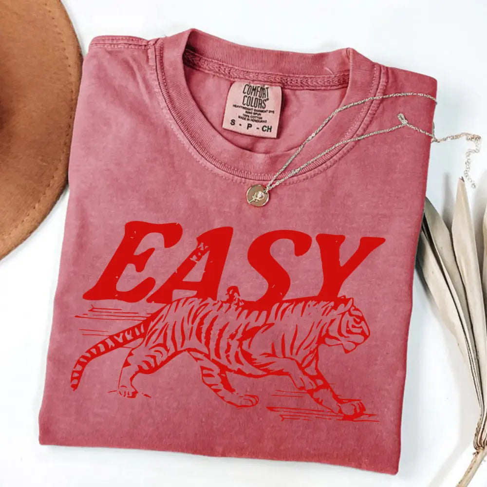 Comfort Colors Easy Tiger T-shirt - Casual Crew Neck, 4th of July Shirt, Long Sleeve, Graphic Design, Available in Multiple Colors, Suitable for Men & Women - Top - View 21