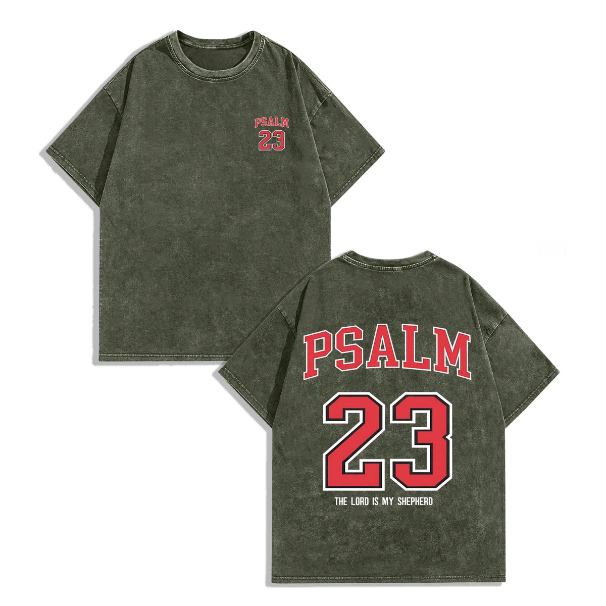 Back to School Psalm 23 Christian Crewneck Top - 230 Heavyweight Pure Cotton Distressed Festive Short-Sleeve T-Shirt, Double-Sided Printed Vintage Retro Washed, Unisex Christian Gift, High-Quality Graphic Tee - View 9