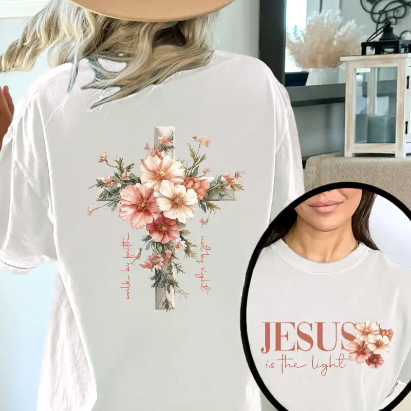 Jesus is the Light Floral Christian Shirt Motivational Quotes sweatshirt Bible Verse Floral Religious His Grace is Enough Religious Shirt, Bible Verses, Religion T - View 5