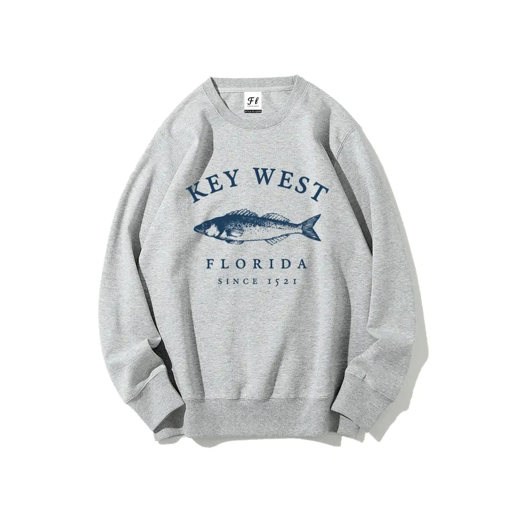 Key West Florida Fish Graphic Crewneck Sweatshirt Vintage Coastal Retro Pullover Top for Women Unisex Oversized Loose Fit Cotton Blend Long Sleeve Travel Beach Souvenir Apparel Casual Breathable sweatshirts for women - View 11