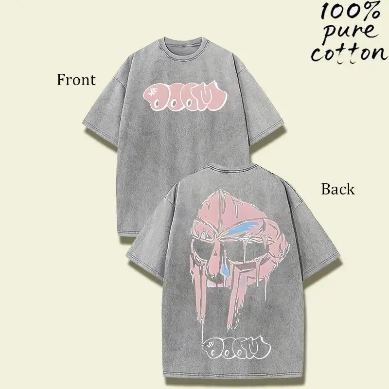 Mf Doom Madvillain Metal Mask Menswear T-Shirt - Washed Vintage, Oversized, Short-Sleeve, Round Neck, Hip Hop Streetwear Top for Men - Valentine's Day Gift - View 9