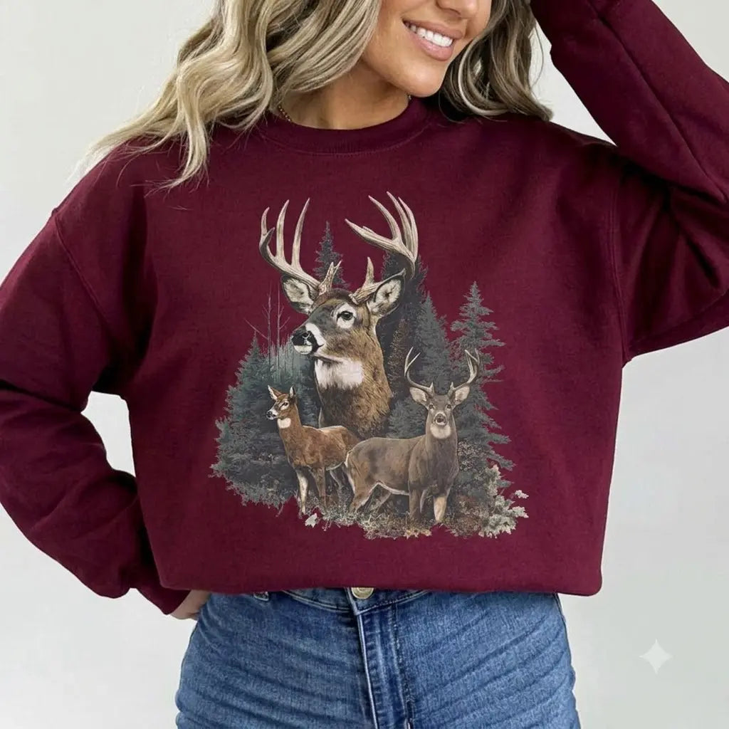 Women's Retro Deer Graphic Crewneck Sweatshirt Pullover Womenswear Unisex Cotton - View 24