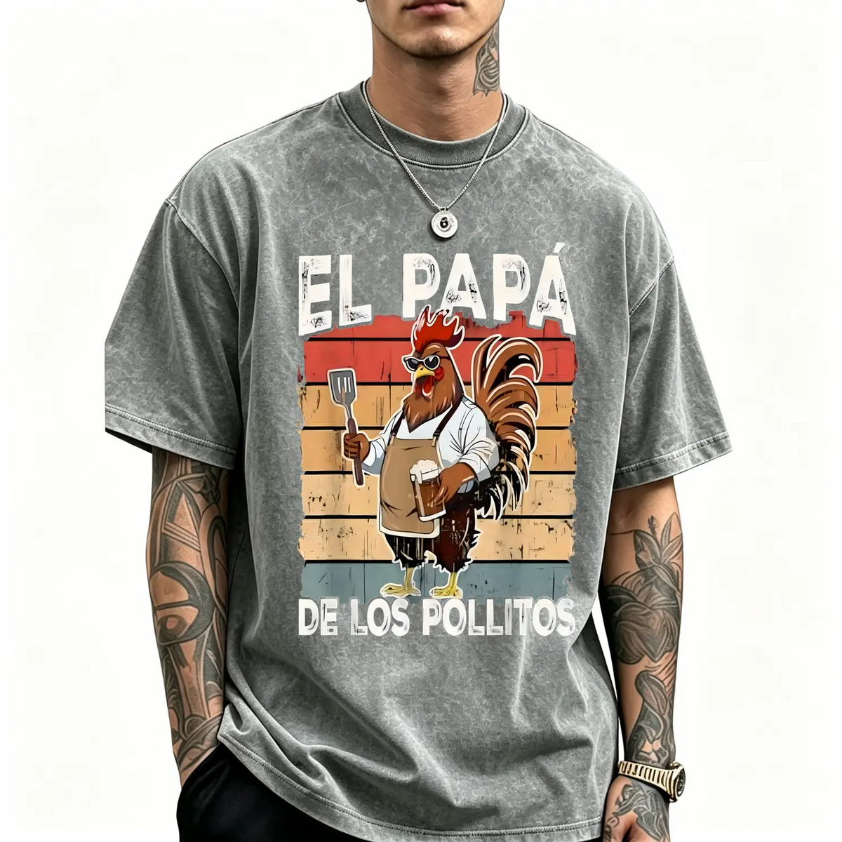 Cotton El Papa de lo pollitos funny Spanish Dia del Padre T-Shirt - View 15