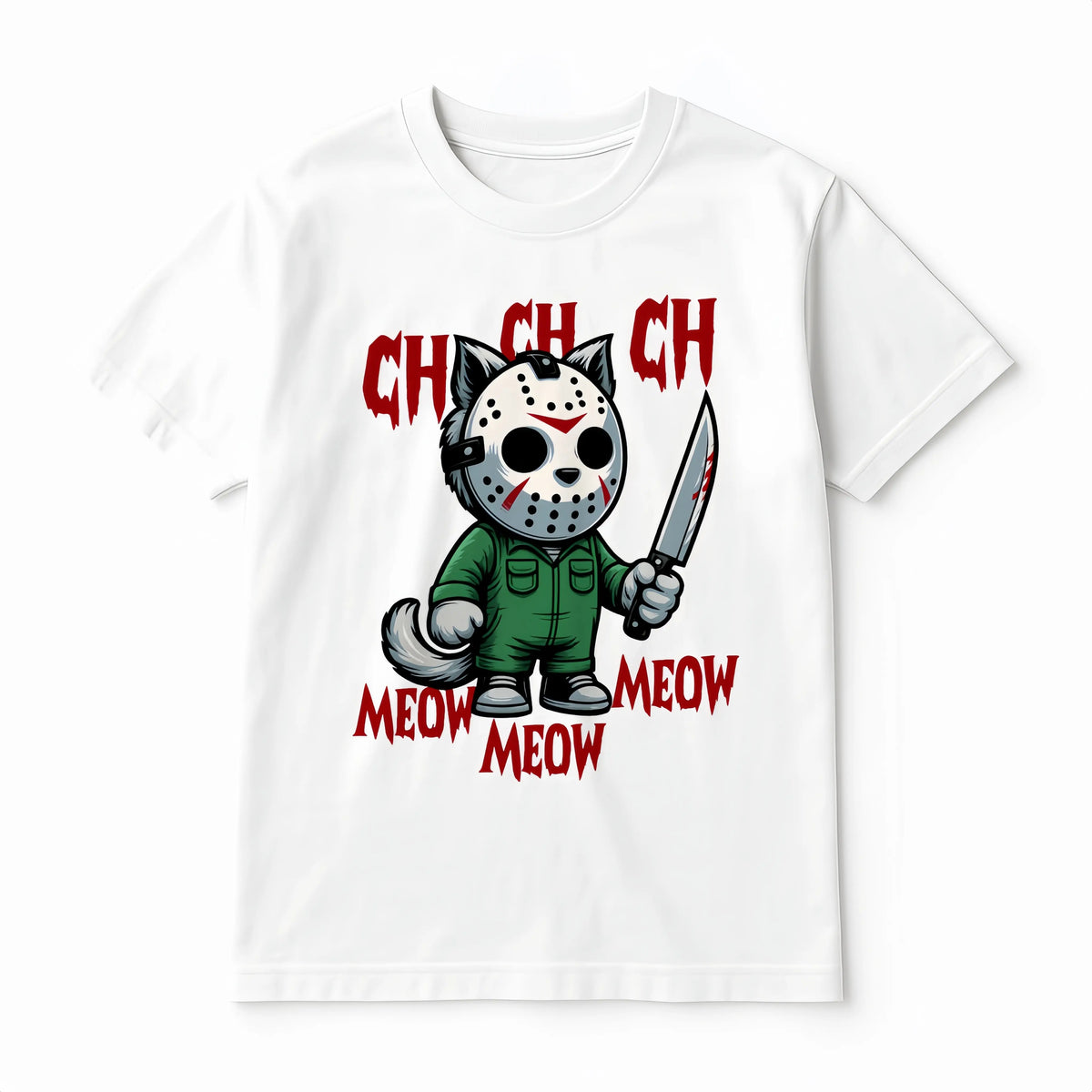 MEOW Scary Cat Print Short Sleeve Unisex Oversized Gothic Y2K Halloween Gift Soft Cotton Loose Fit Casual Top - View 2