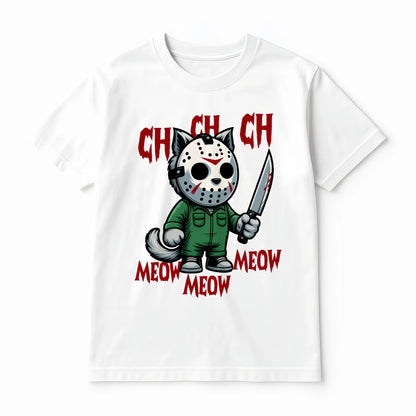 MEOW Scary Cat Print Short Sleeve Unisex Oversized Gothic Y2K Halloween Gift Soft Cotton Loose Fit Casual Top - View 2