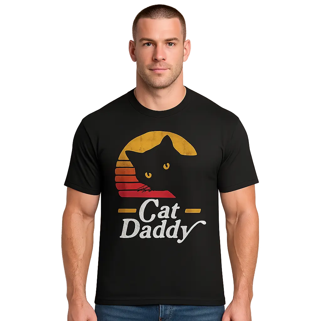 Men's Vintage Short-Sleeve Round Neck Distressed Cat T-Shirt - 80s Retro Style, Love-Themed Father's Day Gifts, Casual Summer Outdoor Top - View 3