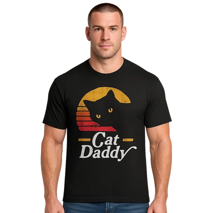 Men's Vintage Short-Sleeve Round Neck Distressed Cat T-Shirt - 80s Retro Style, Love-Themed Father's Day Gifts, Casual Summer Outdoor Top - View 3