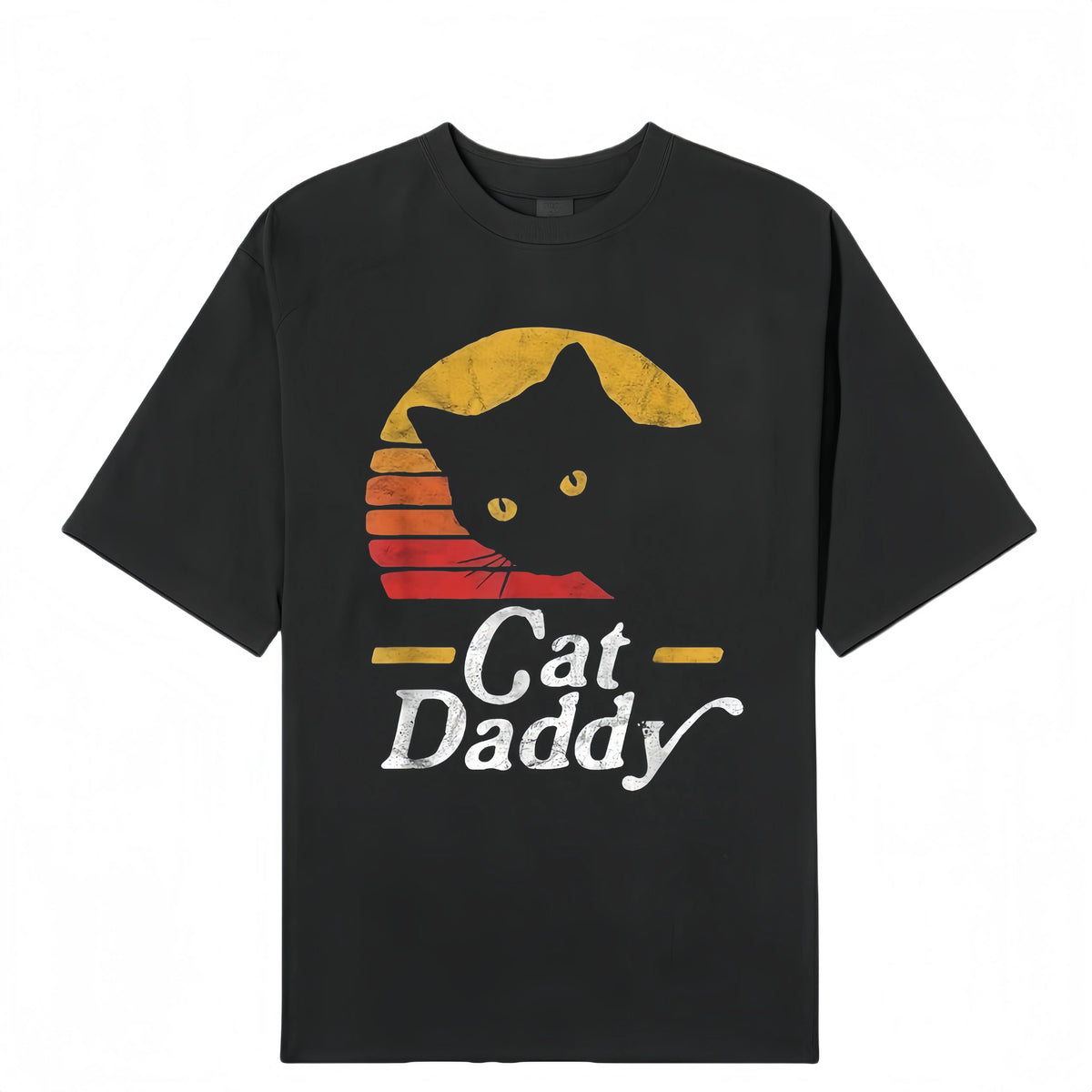 Men's Vintage Short-Sleeve Round Neck Distressed Cat T-Shirt - 80s Retro Style, Love-Themed Father's Day Gifts, Casual Summer Outdoor Top - View 1