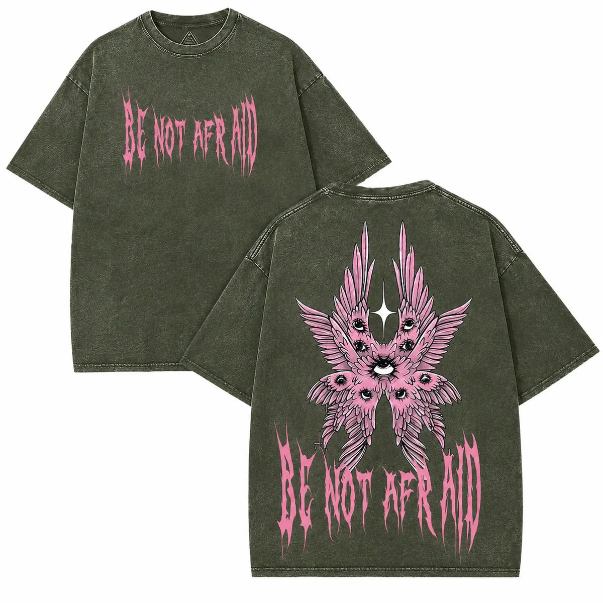 Back to School Men's Gothic Unisex Short-Sleeve 100% Cotton T-Shirt, 'Be Not Afraid' Printed Wings, Loose Distressed Baggy Oversized Casual Menswear, Alt Clothes Retro Streetwear Top, Whimsical Festive Father's Day Pick, Tshirt, Shortsleeve - View 16
