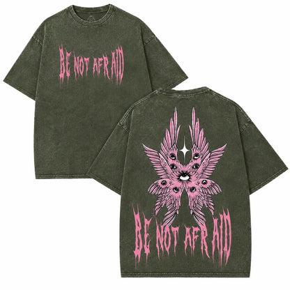 Back to School Men's Gothic Unisex Short-Sleeve 100% Cotton T-Shirt, 'Be Not Afraid' Printed Wings, Loose Distressed Baggy Oversized Casual Menswear, Alt Clothes Retro Streetwear Top, Whimsical Festive Father's Day Pick, Tshirt, Shortsleeve - View 16
