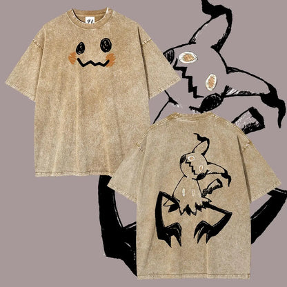 Men's Vintage Pocket Monsters Oversized Funny Graphic Tee - Washed Cotton, Short-Sleeve, Whimsical Streetwear Shirt, Summer Casual Top, Gift for Boyfriends - View 11