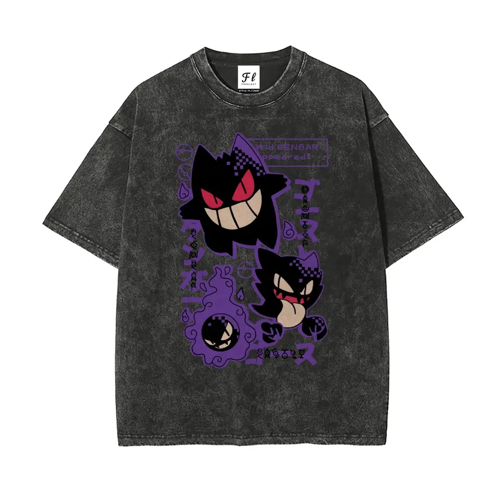 Men's Vintage Pocket Monsters Oversized Funny Graphic Tee - Washed Cotton, Short-Sleeve, Whimsical Streetwear Shirt, Summer Casual Top, Gift for Boyfriends - View 1