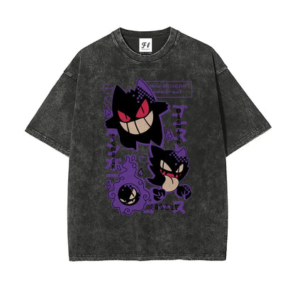 Men's Vintage Pocket Monsters Oversized Funny Graphic Tee - Washed Cotton, Short-Sleeve, Whimsical Streetwear Shirt, Summer Casual Top, Gift for Boyfriends - View 1