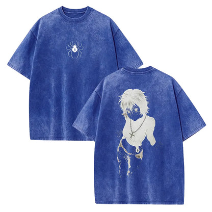 Men's Hunter X Hunter Shizuku Graphic T-Shirt - 100% Heavyweight Cotton, Vintage Washed, Ribbed Elastic Knit, Short-Sleeve, Loose Baggy Fit, Casual Anime Merchandise, Round Neck Graphic Shirt, Size L - View 16