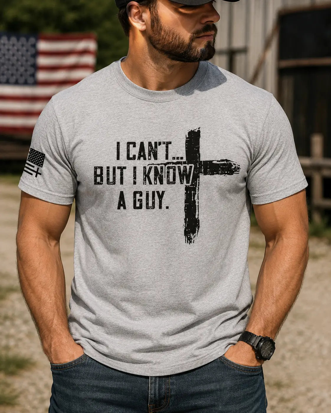 TRENZ SHIRT COMPANY Men's Christian Cotton-Polyester Short-Sleeve Tshirt - "I Can't But I Know A Guy" Cross Biblical Print, Faith-Based Fashion, Bible Verse Graphic Casual Top, Christian Clothing, Men's Graphic Tees - View 5