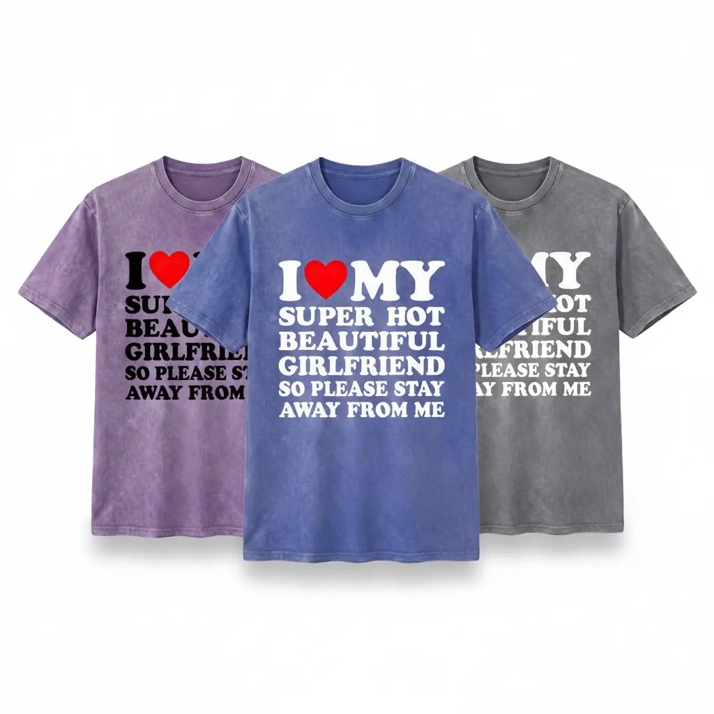 Men's Cotton Round Neck Short-Sleeve Graphic Tee - Casual Soft Men's Wear Top with Classic "I Love My Super Hot Girlfriend" Meme Print, Comfortable Male Clothing, Valentine's Day Mens Gifts for Outdoor Summer Use, Men's T Shirts, Meme Shirts - View 4