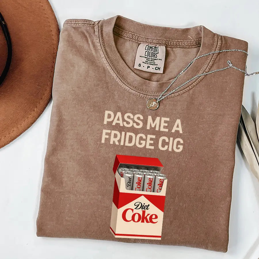 Pass Me A Fridge Cig Comfort Colors T-Shirt for Diet Coke lovers, a retro soda humor tee with quirky caffeine addict vibes, Comfort Colors style, fun casual wear daily. - View 8