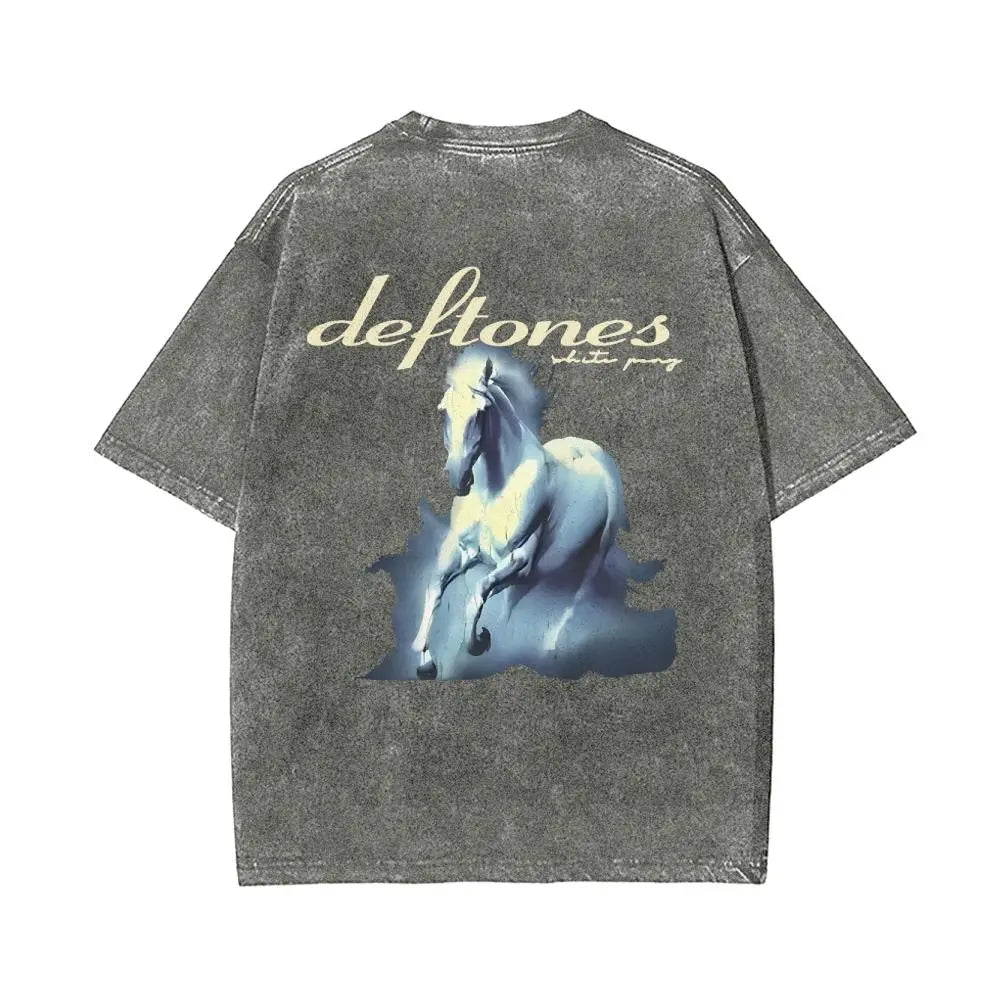 Unisex Retro Limited Vintage Washed T-Shirt, Rock with WHITE PONY Oversized Size Heavy Washed Cotton Tee, 90s Grunge Gothic Punk Y2K Rock Merch - View 11