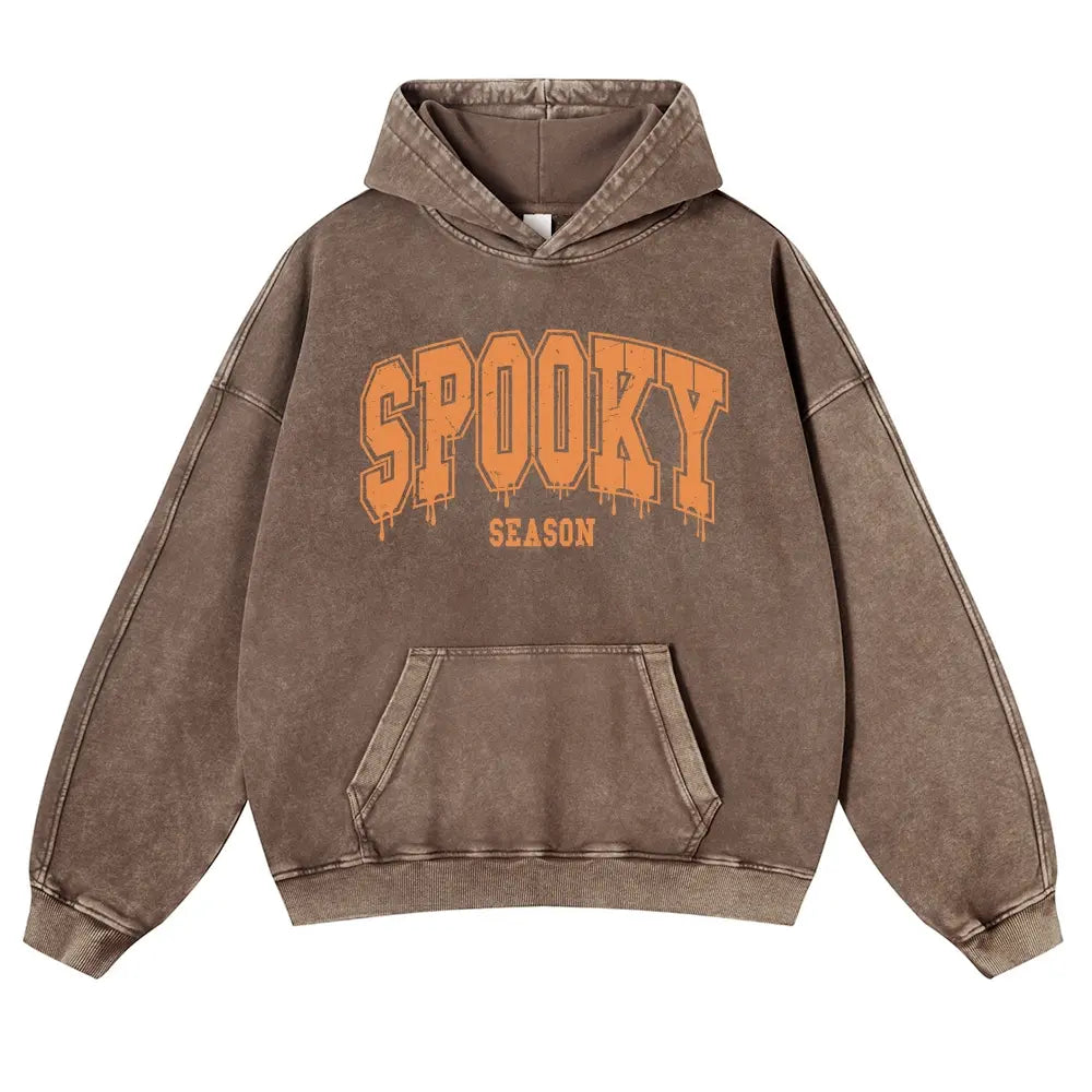 Menswear Hoodie - Unisex 380g Vintage Washed DTG Print Tops, Soft Longsleeves, Spring Fall Halloween Aesthetic, Orange Drip Texture, Spooky Season Varsity Letter Front Print, Casual Oversize Pullover, Jeans-Coordinating Durable Thick Fabric, Fit - View 3
