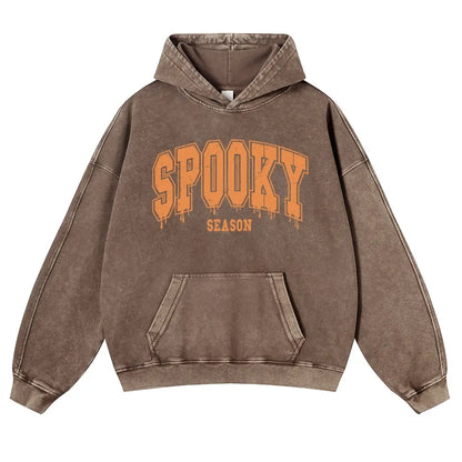 Menswear Hoodie - Unisex 380g Vintage Washed DTG Print Tops, Soft Longsleeves, Spring Fall Halloween Aesthetic, Orange Drip Texture, Spooky Season Varsity Letter Front Print, Casual Oversize Pullover, Jeans-Coordinating Durable Thick Fabric, Fit - View 3