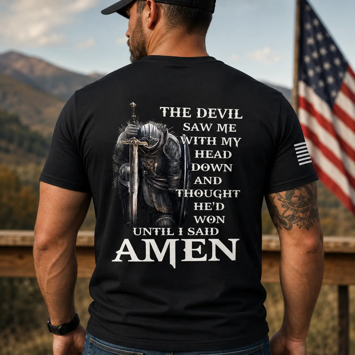 TRENZ SHIRT COMPANY Men's Devil Thought He'd Won Christian Graphic T-Shirt - Casual Short-Sleeve Cotton Crew Neck Tops, Christian Art, Scripture Print, Faith-Based Fashion Streetwear - View 1