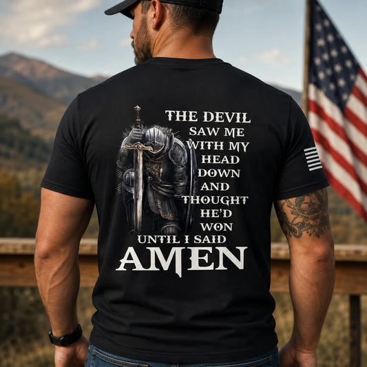 TRENZ SHIRT COMPANY Men's Devil Thought He'd Won Christian Graphic T-Shirt - Casual Short-Sleeve Cotton Crew Neck Tops, Christian Art, Scripture Print, Faith-Based Fashion Streetwear - View 1
