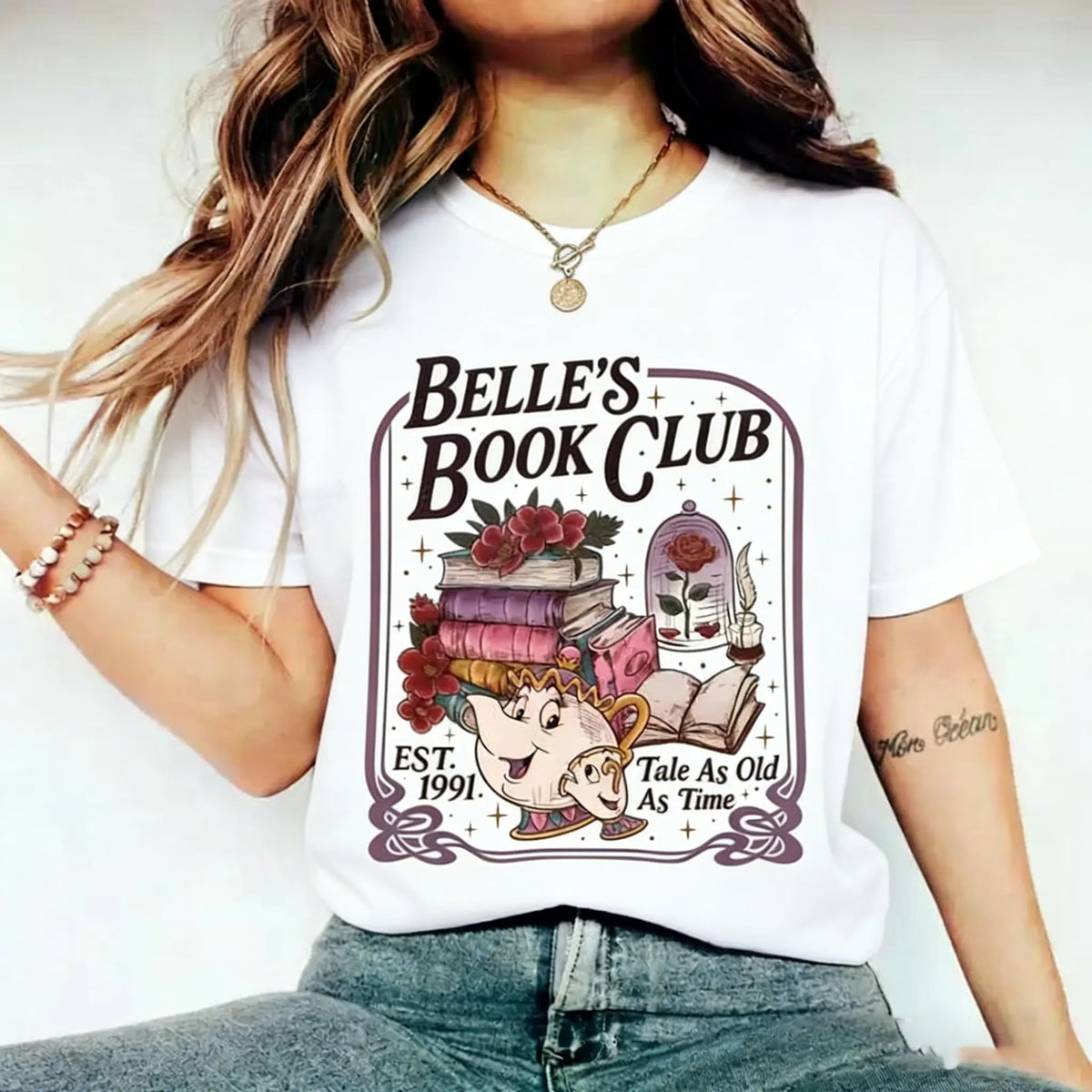 Belle's Book Club T-Shirt, Tale As Old As Time Belle’s Book Cafe Tee, Belle Princess Book Tee, Book Lover Gift - View 10