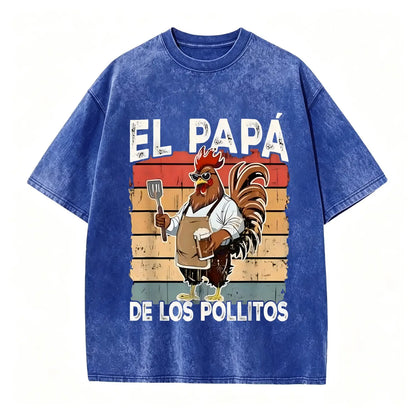 Cotton El Papa de lo pollitos funny Spanish Dia del Padre T-Shirt - View 14