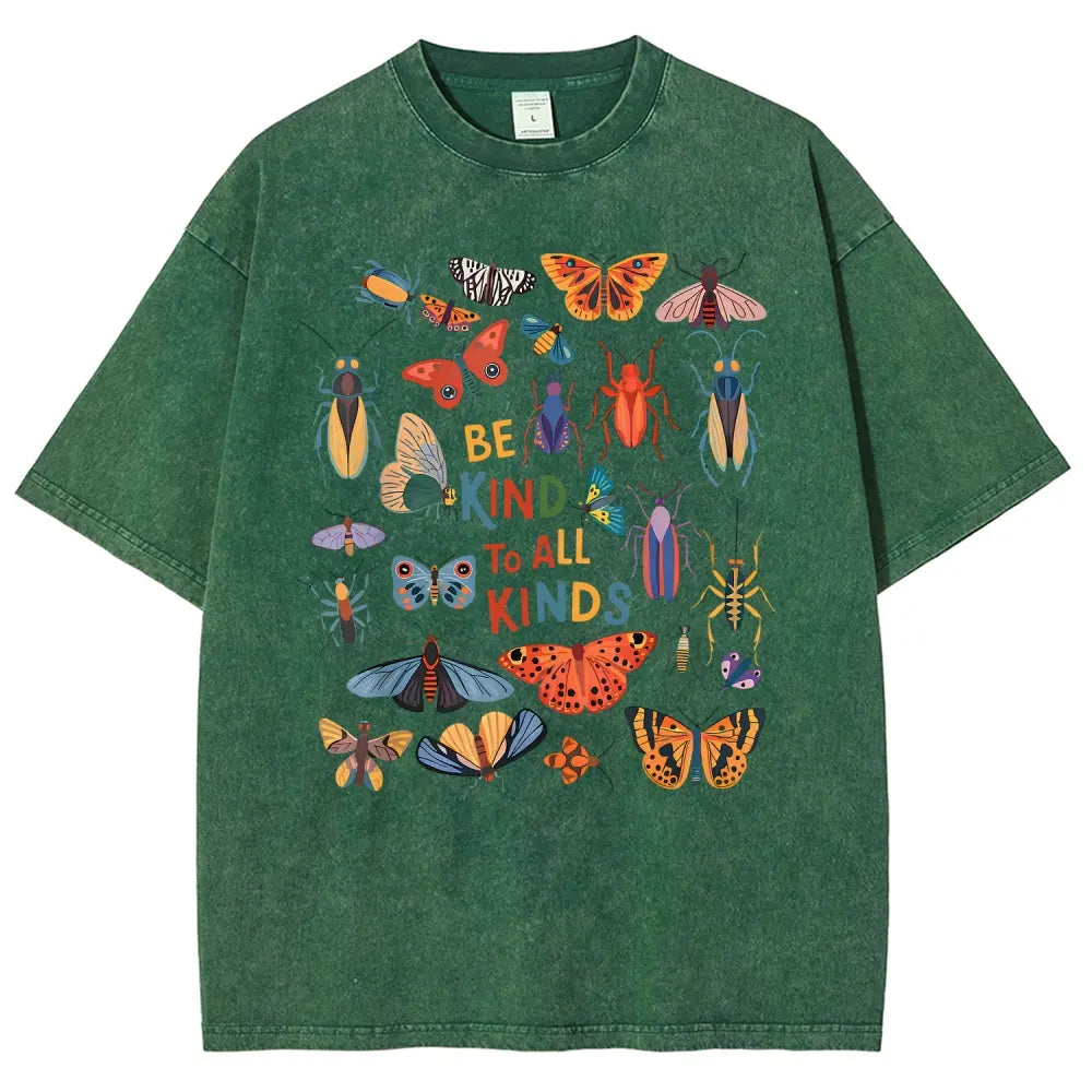 Men's Unisex Vintage 90s "Be Kind To All Kinds Insect Bugs" Graphic Top, Casual Fabric T-Shirt, Oversized Streetwear Vacation Outfit - View 11