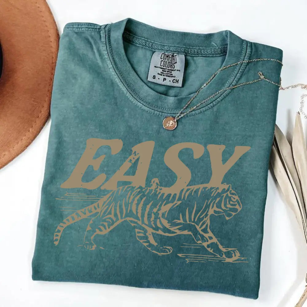 Comfort Colors Easy Tiger T-shirt - Casual Crew Neck, 4th of July Shirt, Long Sleeve, Graphic Design, Available in Multiple Colors, Suitable for Men & Women - Top - View 20