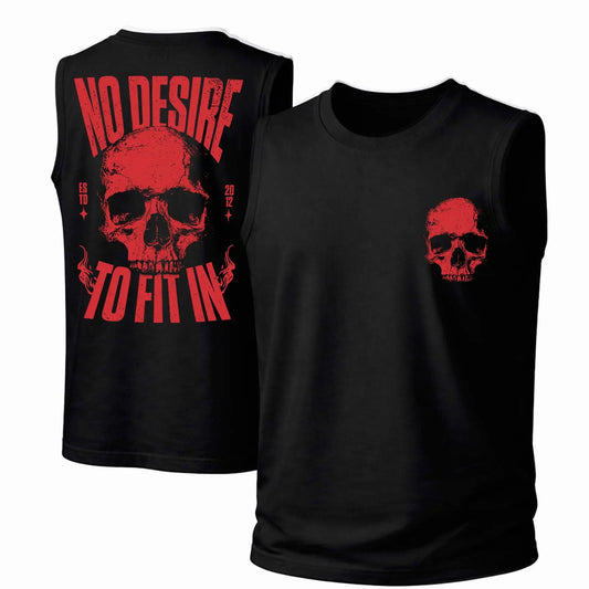 Men's Cotton Sleeveless Tank Top -No Desire To Fit In Skull Printed Style. This Is A Casual Item Suitable For Both Men And Women, Especially Perfect For Spring And Summer; The Cool Print And Classic Crew Neck Cut - View 1