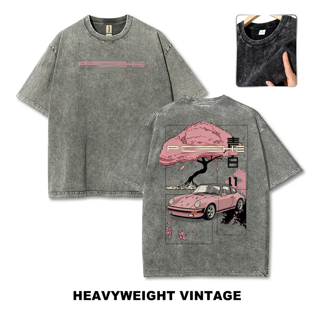 Cherry Blossom Japanese Aesthetic Classic Sports Car Vintage Washed Tee 90s Men's Graphic Tee t Shirts Funny Graphic Tee Good Graphic Tees Graphic Tees Streetwear Outfits Men Vacation Outfits Oversized Tshirt Men - View 2