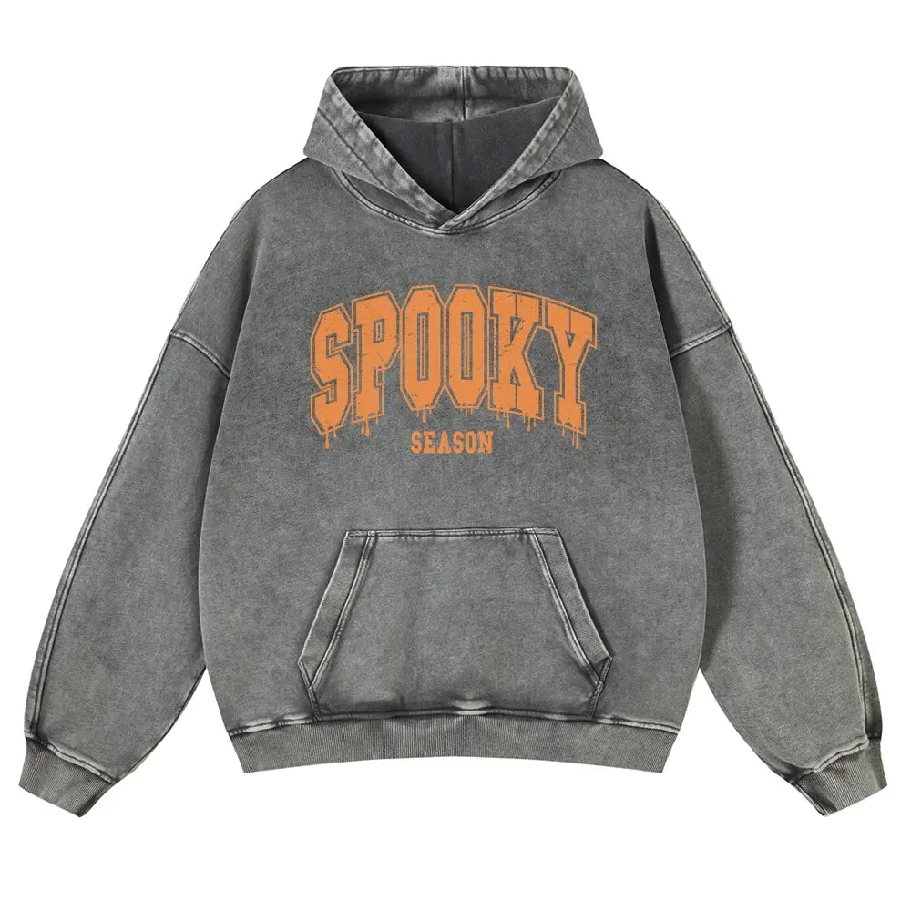 Menswear Hoodie - Unisex 380g Vintage Washed DTG Print Tops, Soft Longsleeves, Spring Fall Halloween Aesthetic, Orange Drip Texture, Spooky Season Varsity Letter Front Print, Casual Oversize Pullover, Jeans-Coordinating Durable Thick Fabric, Fit - View 6