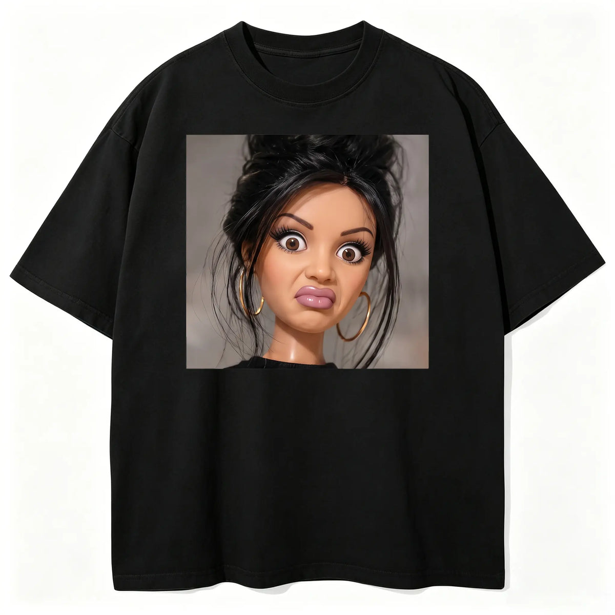 Women's Stank Face Doll Girl Meme Graphic T-Shirt - Unisex Short-Sleeve Round Neck Vintage Baggy Streetwear Top, Funny Meme Apparel for Summer, Shortsleeve - View 5
