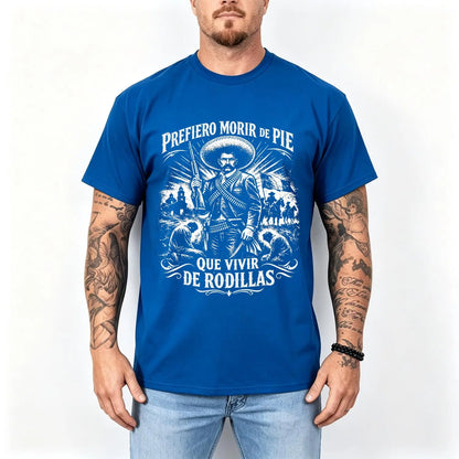 Men's 100% Pure Cotton Oversized Short-Sleeve Crew Neck T-Shirt - Historical Icon Emiliano Zapata Print Casual Graphic Top, Mexican Revolution Heat Transfer Menswear, Vintage Letter Gift for Friends - View 2