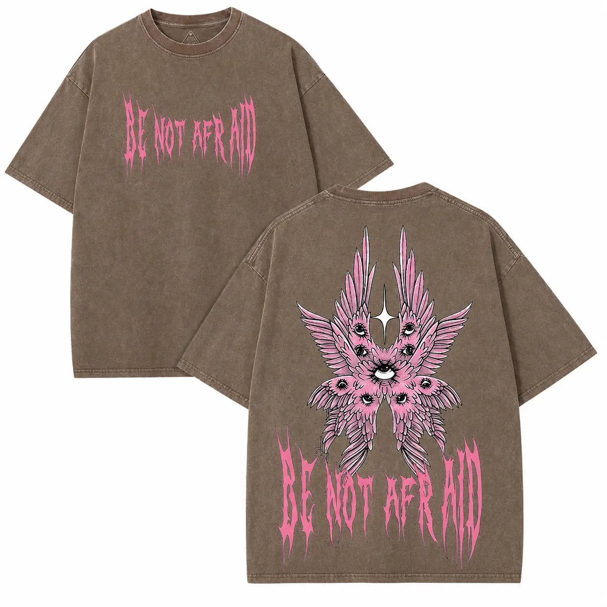 Back to School Men's Gothic Unisex Short-Sleeve 100% Cotton T-Shirt, 'Be Not Afraid' Printed Wings, Loose Distressed Baggy Oversized Casual Menswear, Alt Clothes Retro Streetwear Top, Whimsical Festive Father's Day Pick, Tshirt, Shortsleeve - View 4