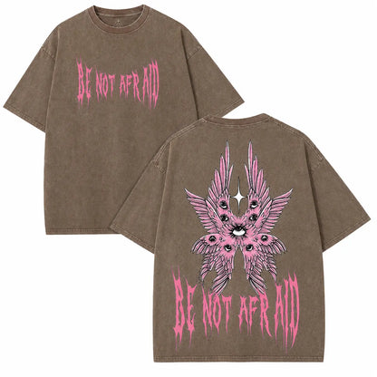 Back to School Men's Gothic Unisex Short-Sleeve 100% Cotton T-Shirt, 'Be Not Afraid' Printed Wings, Loose Distressed Baggy Oversized Casual Menswear, Alt Clothes Retro Streetwear Top, Whimsical Festive Father's Day Pick, Tshirt, Shortsleeve - View 4