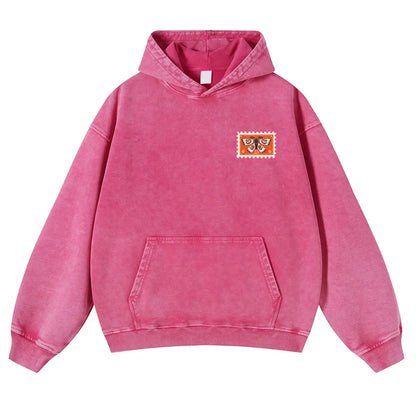 Unisex 380g Washed Brown Vintage Insect Stamp Print Cotton Pullover Hoodie - Soft, Oversize, Casual Longsleeves Tops, Vintage Clothing, 3XL Menswear Autumn Apparel, Cold Wash Compatible - View 13