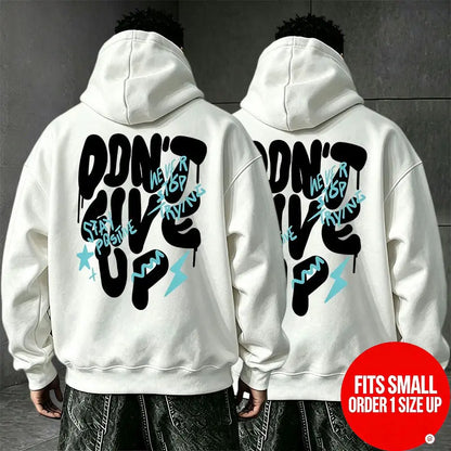 DON’T GIVE UP Dripping Bubble Graffiti Font Back Print Hooded Sweatshirt - Stay Positive, positive energy street art lettering - Unisex oversized hoodie [Runs small, order one size up] - View 14