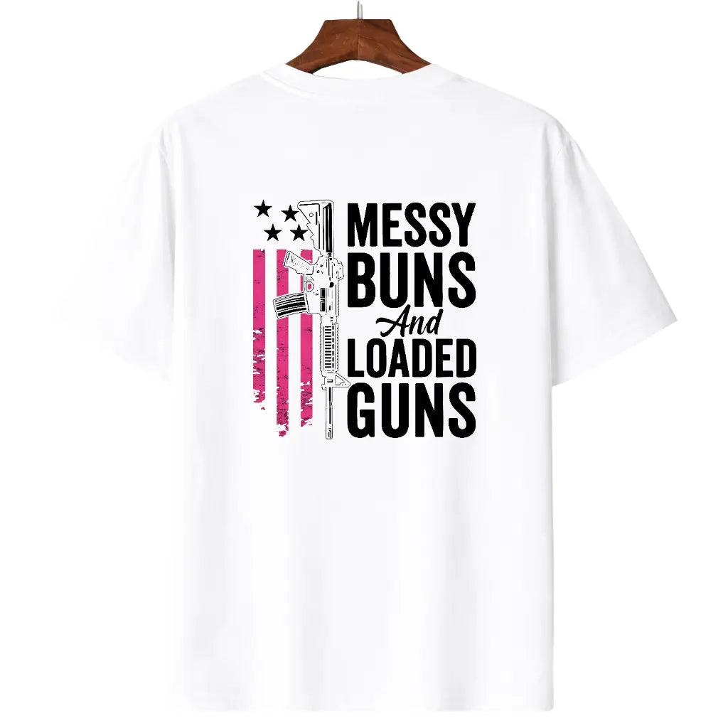 Messy Buns & Loaded Guns - Funny men Gun Owner (ON BACK) Pullover Hoodie - View 9