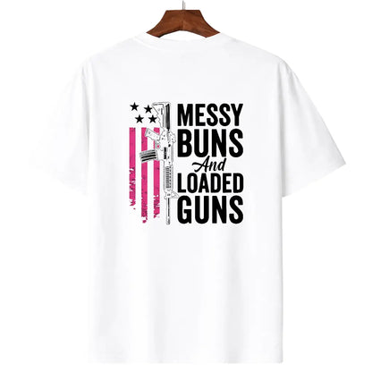 Messy Buns & Loaded Guns - Funny men Gun Owner (ON BACK) Pullover Hoodie - View 9