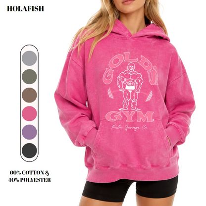 Holafish GYM Print Acid Wash Hoodie 2 Patterns To Choose Minimalist Hoodie Essential For Fitness Enthusiasts Vintage 2026 Unisex Sweatshirt Oversized Loose Fit Winter Warm Streetwear Casual Tunic graphic - View 2