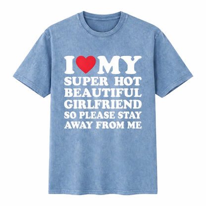 Men's Cotton Round Neck Short-Sleeve Graphic Tee - Casual Soft Men's Wear Top with Classic "I Love My Super Hot Girlfriend" Meme Print, Comfortable Male Clothing, Valentine's Day Mens Gifts for Outdoor Summer Use, Men's T Shirts, Meme Shirts - View 14