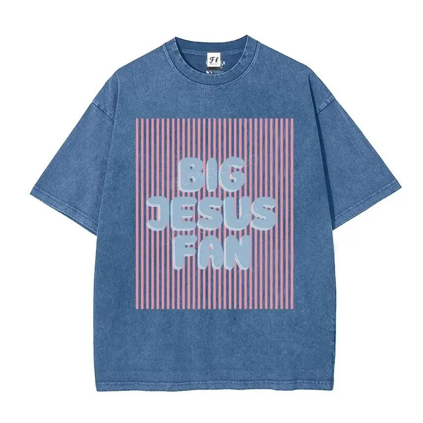 Unisex Big Jesus Fan Unisex Washed T-Shirt Plus Size Shirt Cotton Streetwear Breathable Fabric - View 7