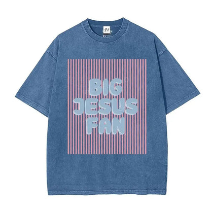 Unisex Big Jesus Fan Unisex Washed T-Shirt Plus Size Shirt Cotton Streetwear Breathable Fabric - View 7