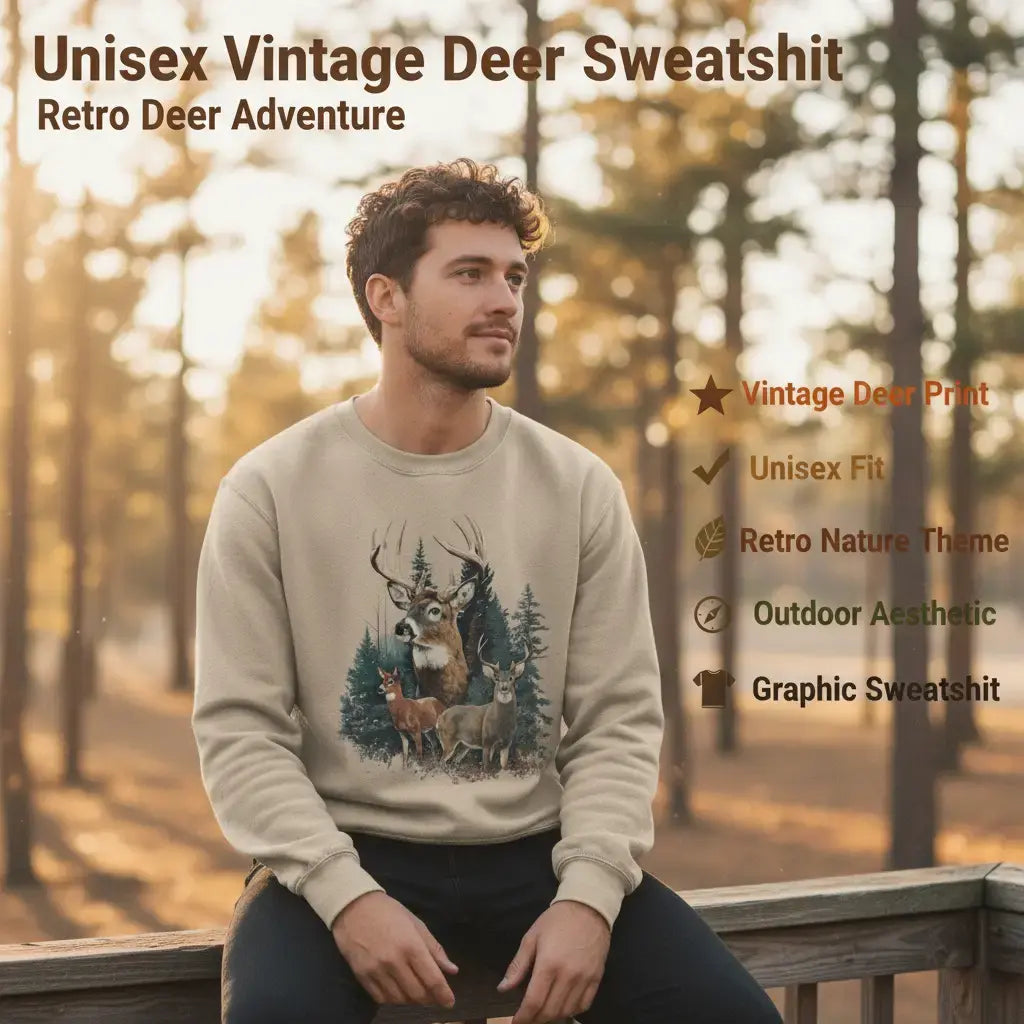 Women's Retro Deer Graphic Crewneck Sweatshirt Pullover Womenswear Unisex Cotton - View 7
