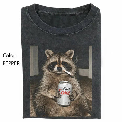 Three Raccoons Diet Coke Smoking Comfort Colors T-Shirt with a funny Gen Z dank meme vibe, trendy cotton streetwear top and playful graphic gift for men and women alike. Classic Menswear - View 6